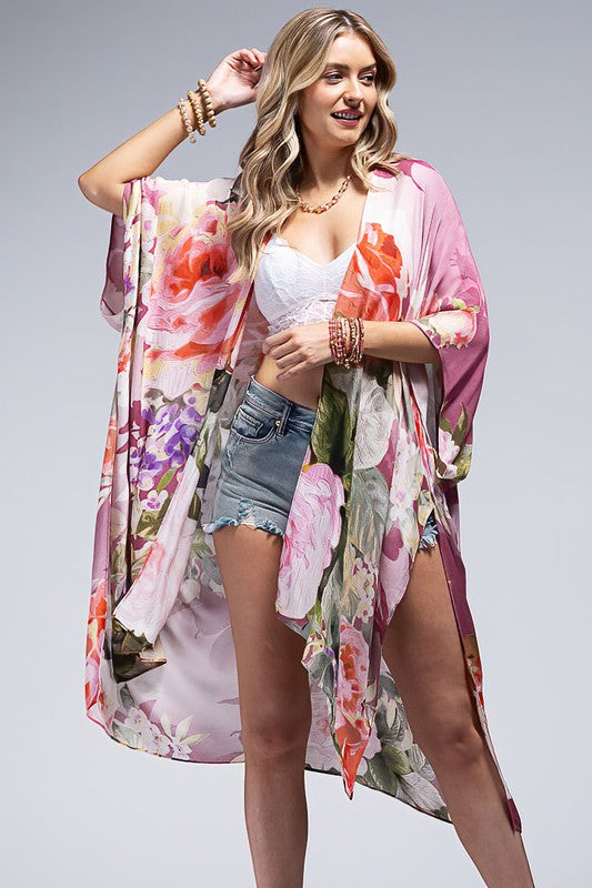 Chateau Floral Print Open Front Kimono