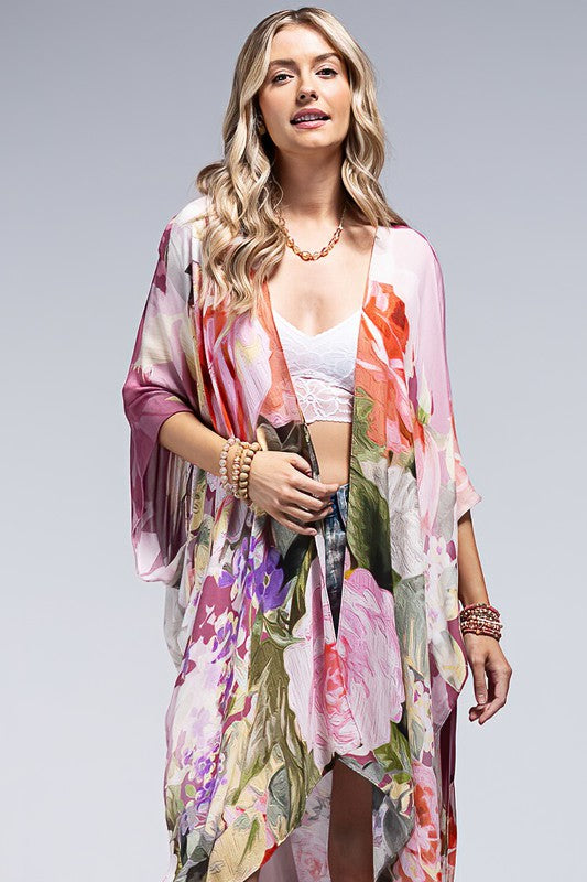 Chateau Floral Print Open Front Kimono