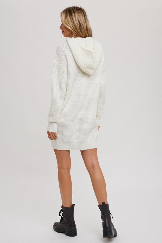 Casual Afternoon Waffle Knit Hooded Tunic Sweater Dress