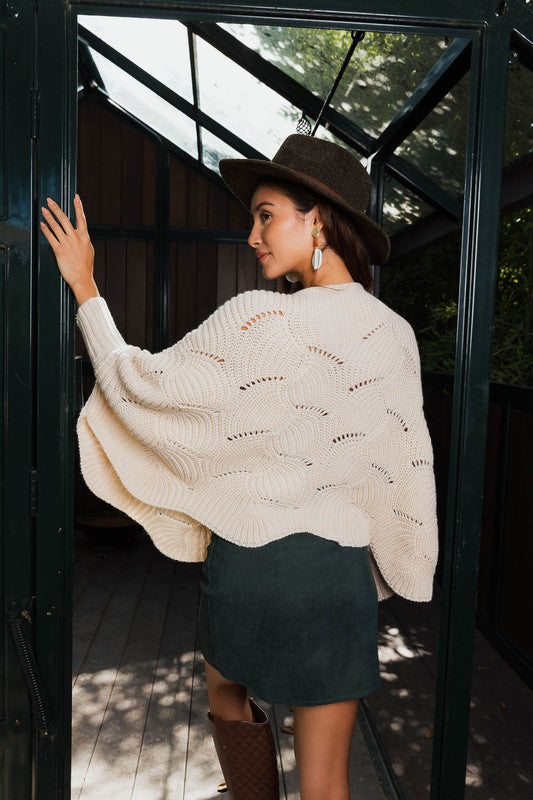 Helene Textured Scallop Edge Knitted Poncho