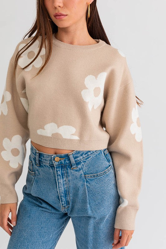 Cute As A Daisy Cropped Sweater - Medium - Final Sale