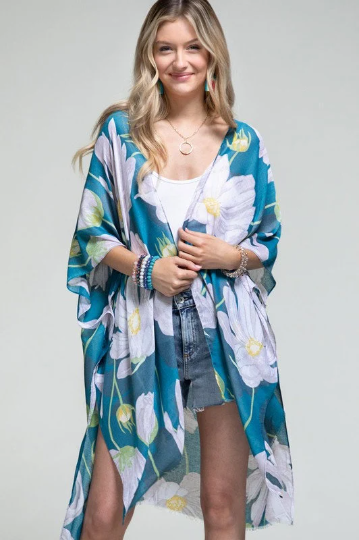 Tropical Flower Open Front Kimono - Final Sale