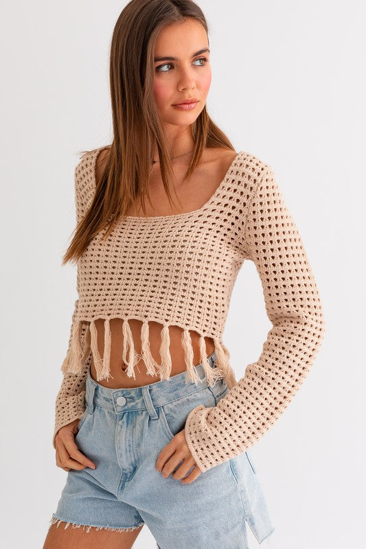 Beachfront Square Neck Crochet Fringe Top - Final Sale