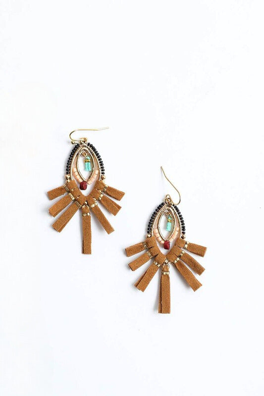 Kalahari Suede Fringe Beaded Earrings - Final Sale