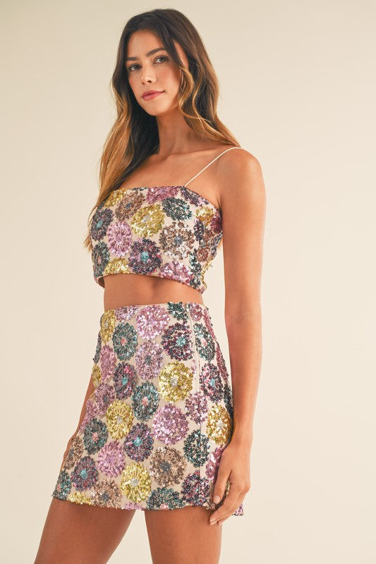 Get This Party Started Floral Sequin Crop Top - Final Sale