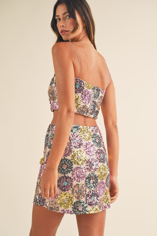 Get This Party Started Floral Sequin Mini Skirt - Final Sale