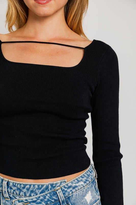 Yvette Square Neck Long Sleeve Sweater Top - Final Sale