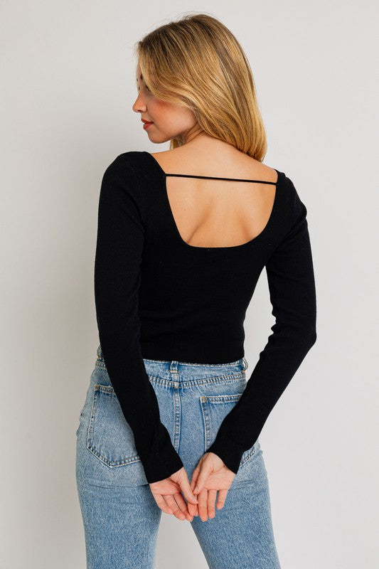 Yvette Square Neck Long Sleeve Sweater Top