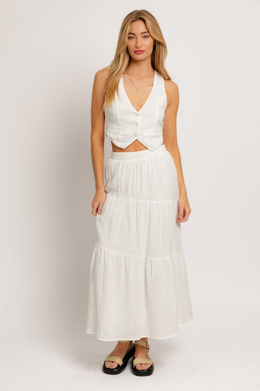 Newport Tiered Cotton Midi Skirt - Large - Final Sale