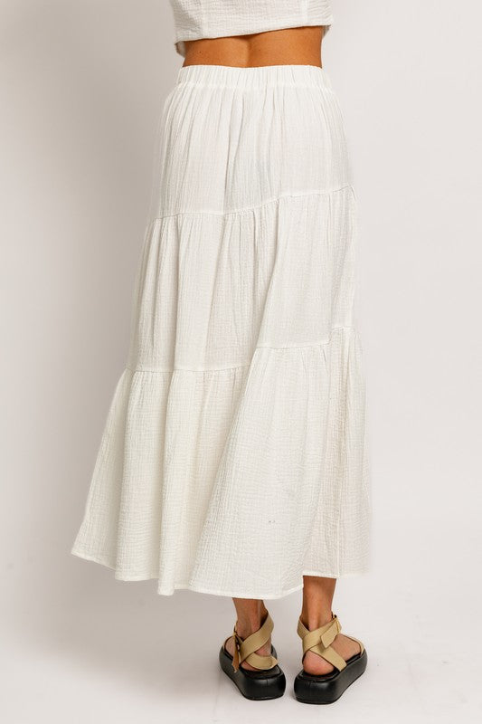 Newport Tiered Cotton Midi Skirt - Large - Final Sale