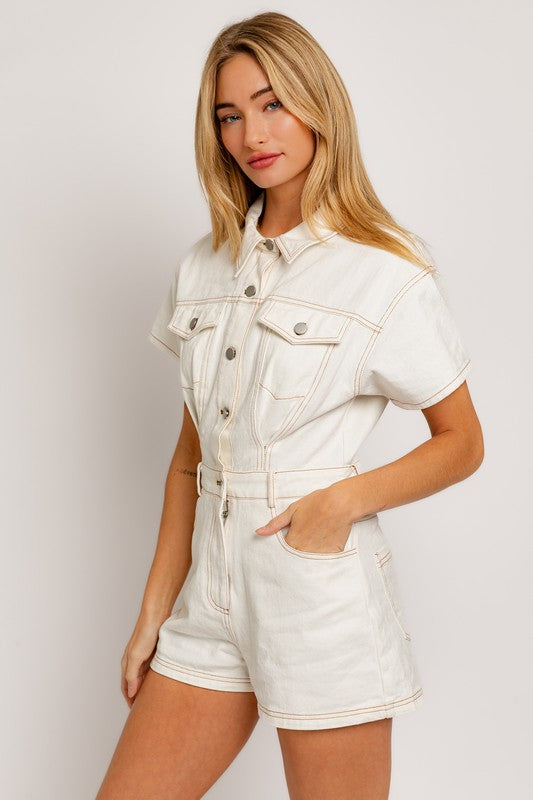 One & Only Denim Short Pocketed Romper