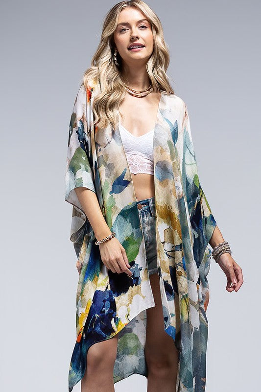 Monica Watercolor Open Front Kimono