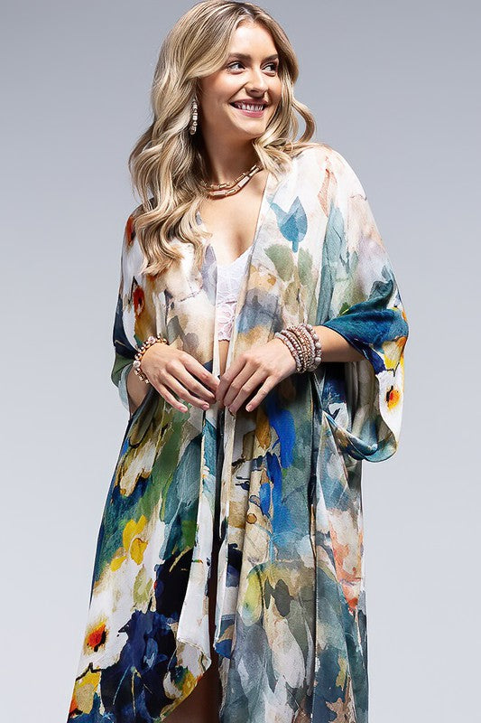 Monica Watercolor Open Front Kimono