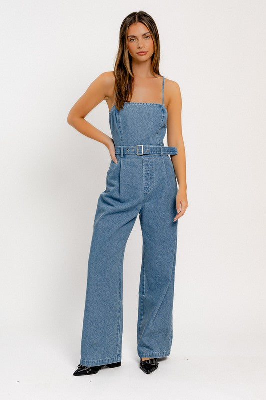 Around Town Sleeveless Wide Leg Denim Jumpsuit