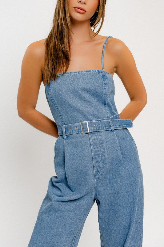 Around Town Sleeveless Wide Leg Denim Jumpsuit