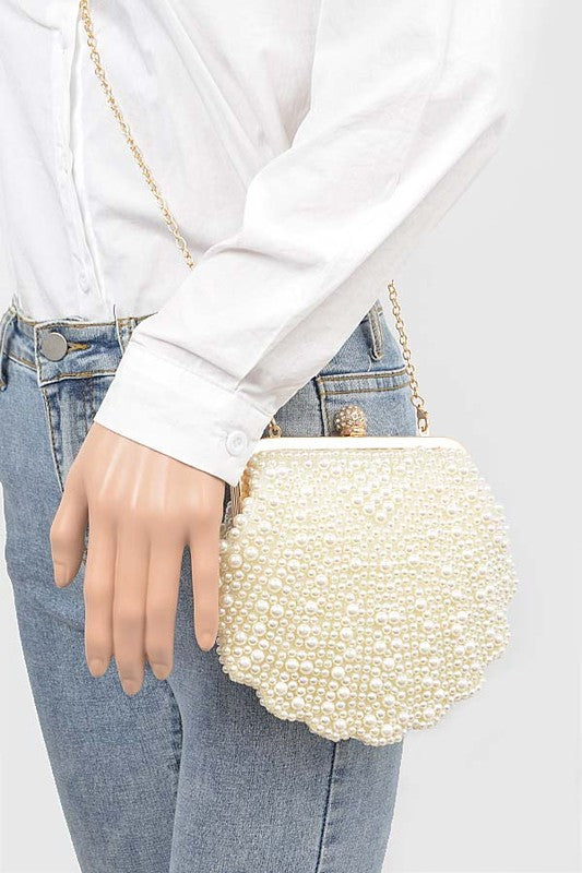 Faux Pearl Sea Shell Iconic Clutch Bag