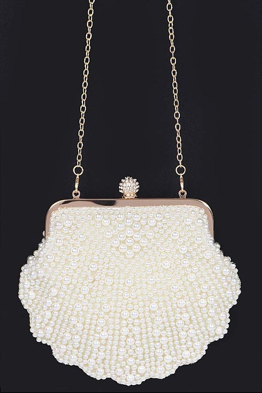 Faux Pearl Sea Shell Iconic Clutch Bag