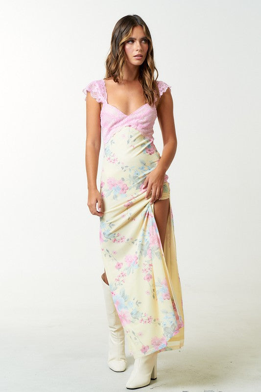 Sweet Tea Mesh Floral Maxi Dress