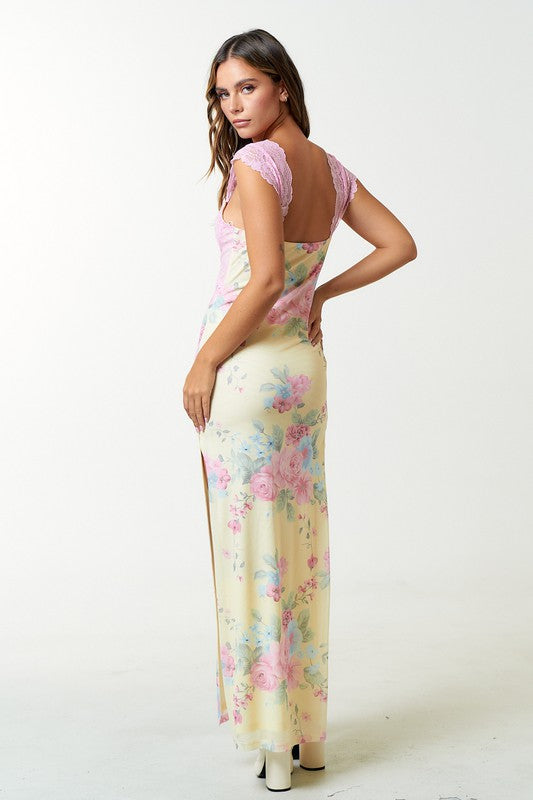 Sweet Tea Mesh Floral Maxi Dress