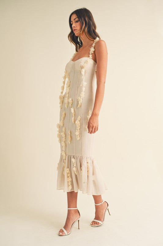 Posedly Floral Appliqué Midi Dress - Medium - Final Sale