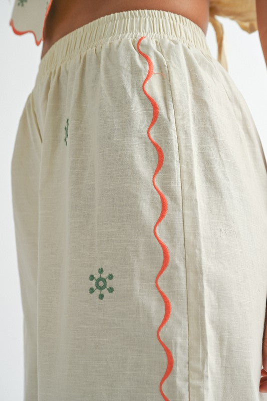 On Island Time Linen Embroidered Pants