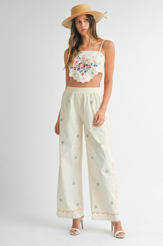 On Island Time Linen Scallop Embroidered Crop Top