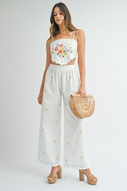 On Island Time Linen Embroidered Crop Top