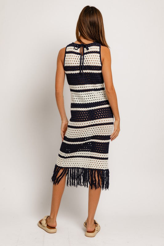 St Tropez Striped Crochet Midi Dress - Final Sale