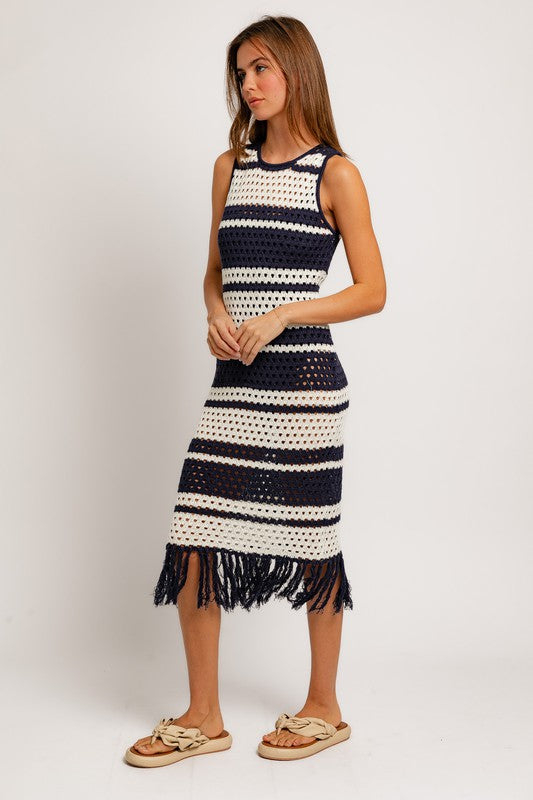 St Tropez Striped Crochet Midi Dress - Final Sale