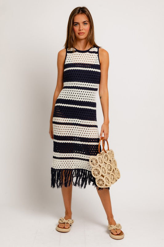 St Tropez Striped Crochet Midi Dress - Final Sale