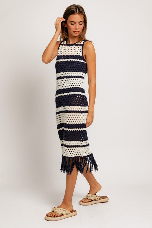 St Tropez Striped Crochet Midi Dress - Final Sale