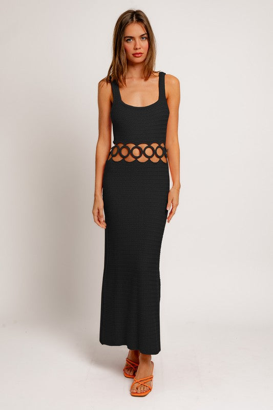 Bali Square Neck Sleeveless Crochet Midi Dress