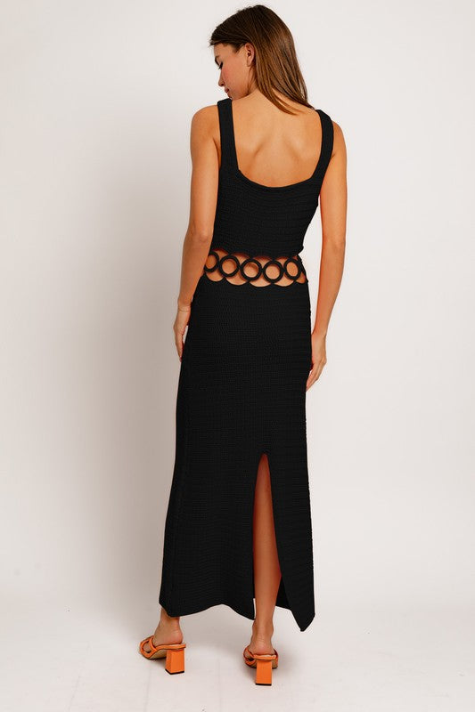 Bali Square Neck Sleeveless Crochet Midi Dress