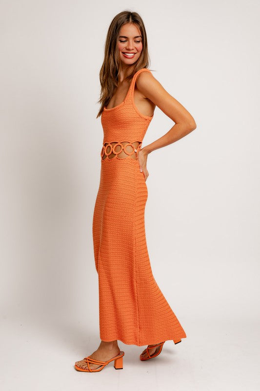 Bali Square Neck Sleeveless Crochet Midi Dress