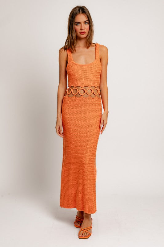 Bali Square Neck Sleeveless Crochet Midi Dress