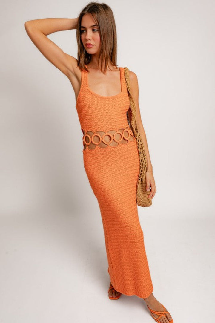 Bali Square Neck Sleeveless Crochet Midi Dress - Final Sale