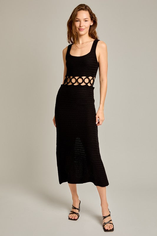 Bali Square Neck Sleeveless Crochet Midi Dress