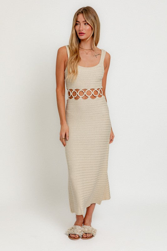 Bali Square Neck Sleeveless Crochet Midi Dress