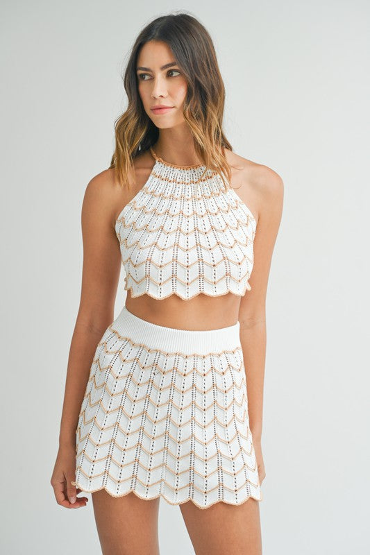 Scallop Crochet Knit Top & Mini Skirt Set - Large - Final Sale