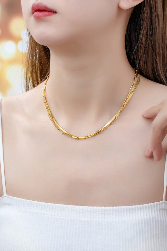 Layered Paperclip and Herringbone Chain Necklace