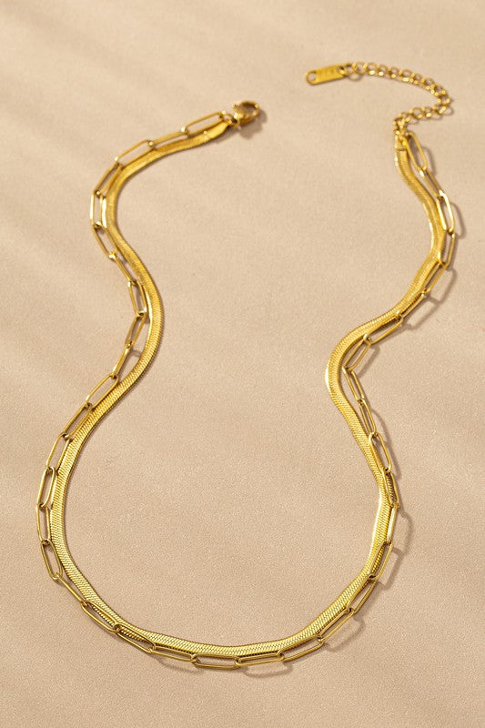 Layered Paperclip and Herringbone Chain Necklace