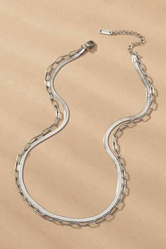 Layered Paperclip and Herringbone Chain Necklace