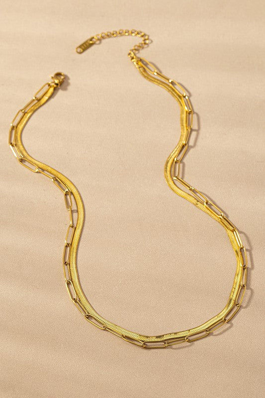 Layered Paperclip and Herringbone Chain Necklace