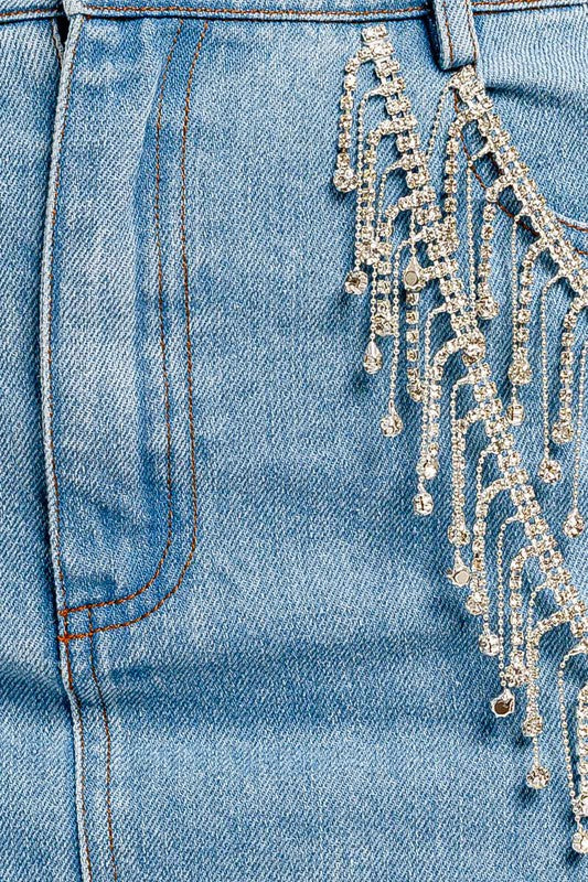 Bling Is Best Rhinestone Denim Mini Skirt