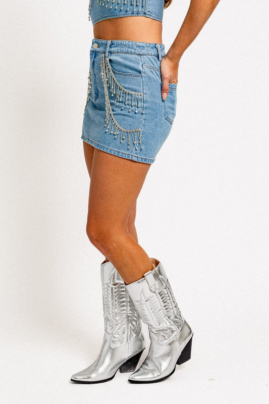 Bling Is Best Rhinestone Denim Mini Skirt