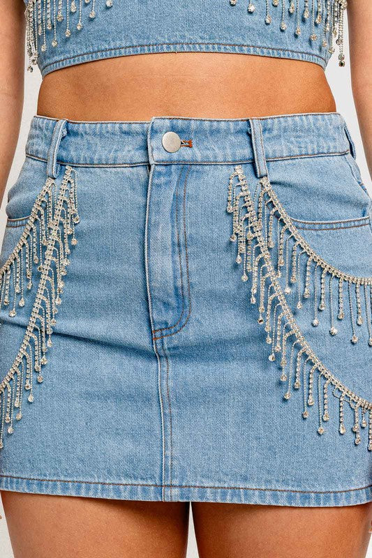 Bling Is Best Rhinestone Denim Mini Skirt