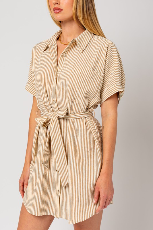 Island Cove Half Sleeve Button Down Mini Dress