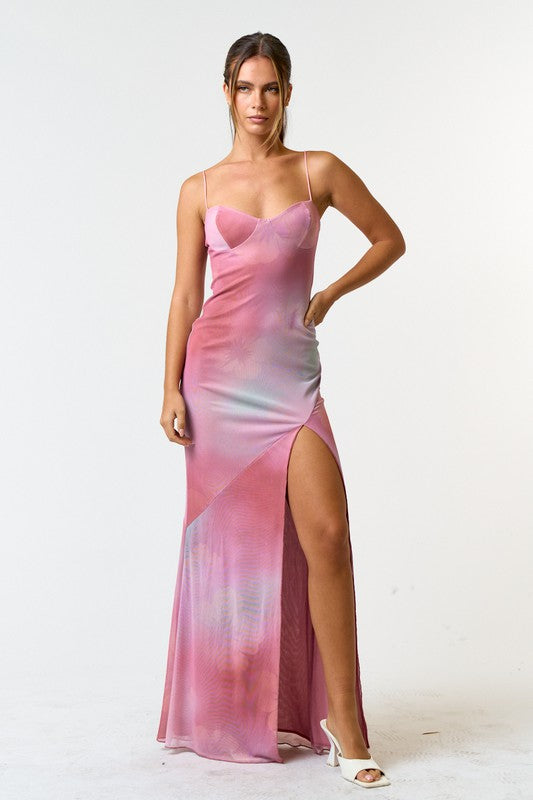 Tie Dye For High Slit Sleeveless Maxi Dress