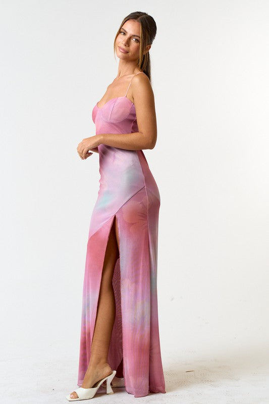 Tie Dye For High Slit Sleeveless Maxi Dress