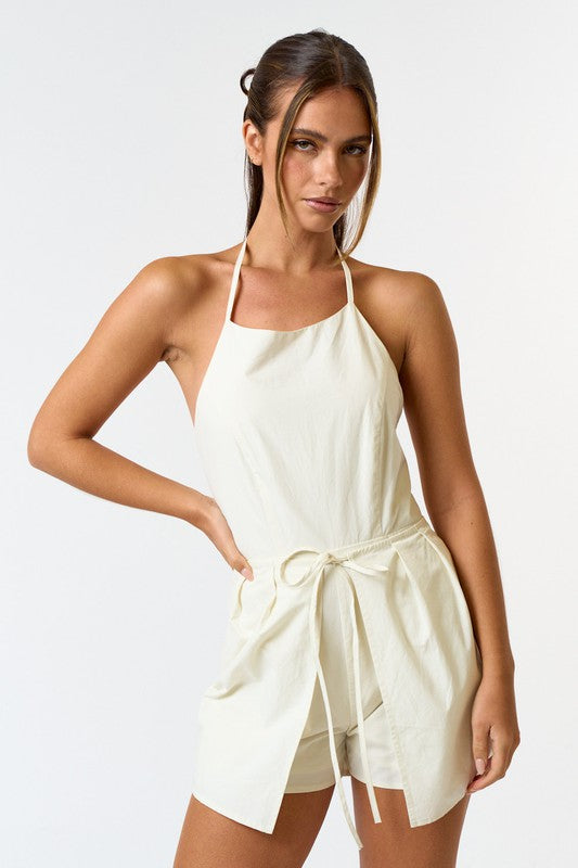 Seaside Halter Wrapped Waist Sleeveless Short Romper